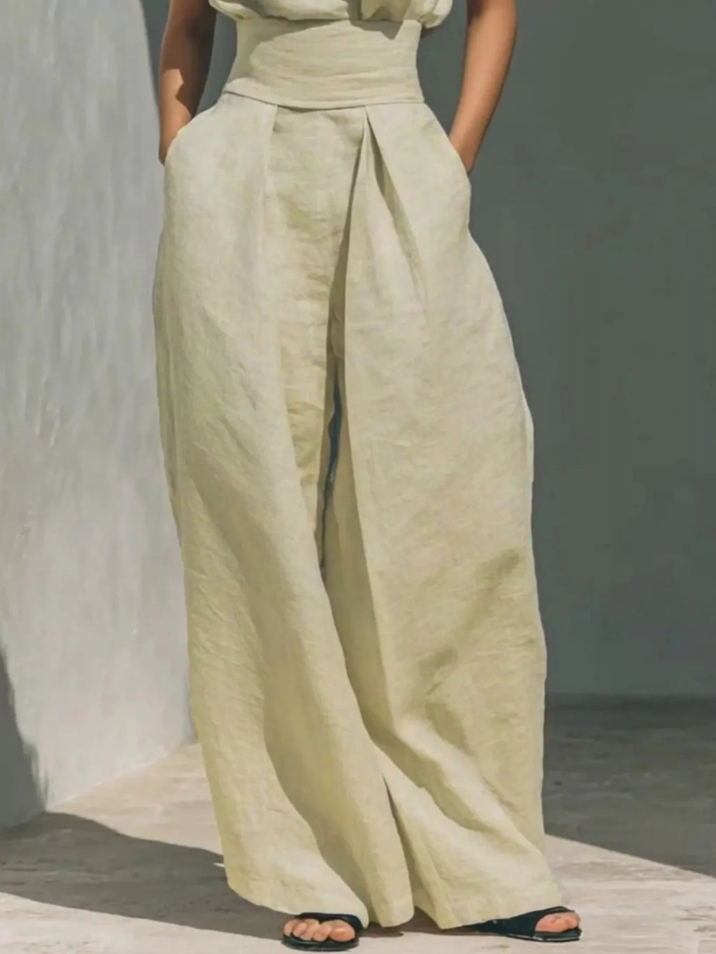 Full Size Turtleneck Sleeveless Top and Wide Leg Pants Set Plus Size