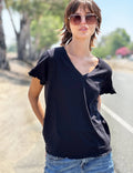 Everyday Ruffle V-Neck Tee - Black