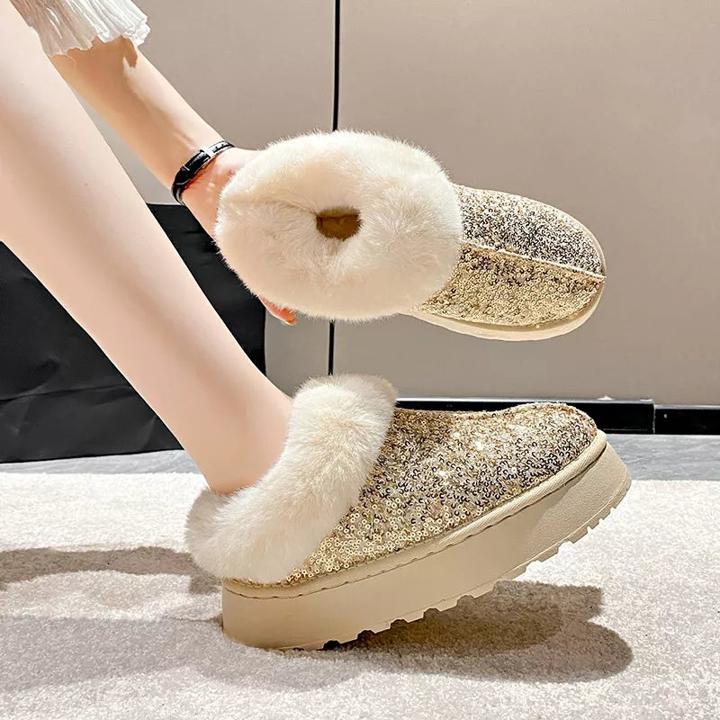 Sequin Round Toe Platform Boots
