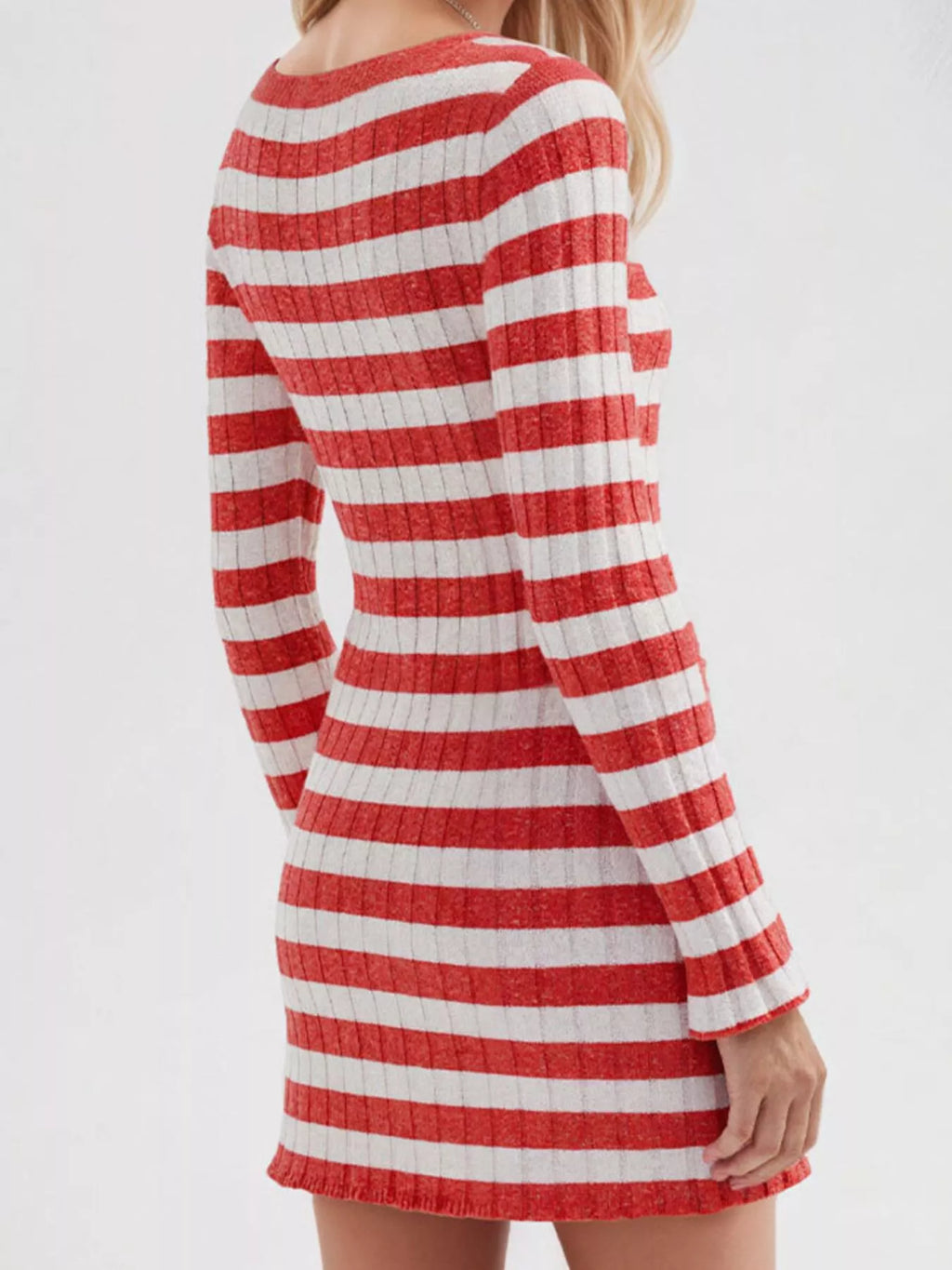 Striped Ribbed Knit Long Sleeve Sweater Dress