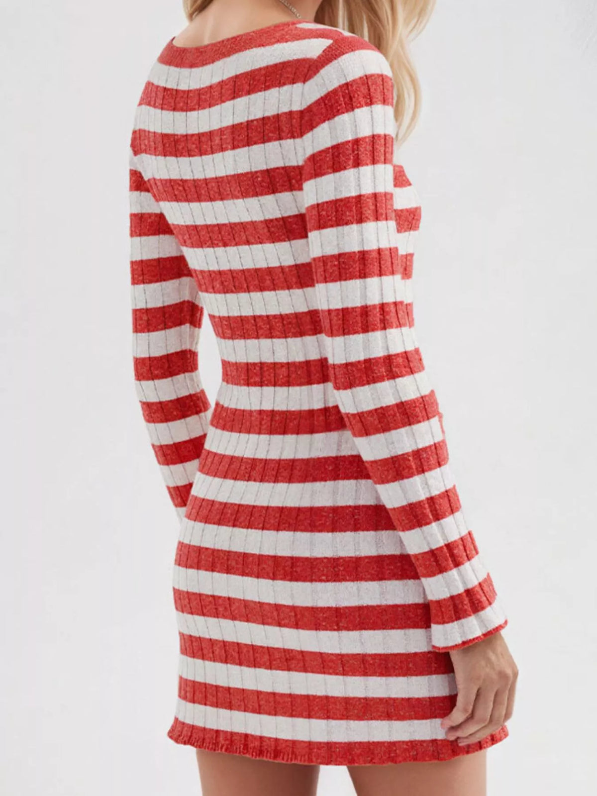 Striped Ribbed Knit Long Sleeve Sweater Dress