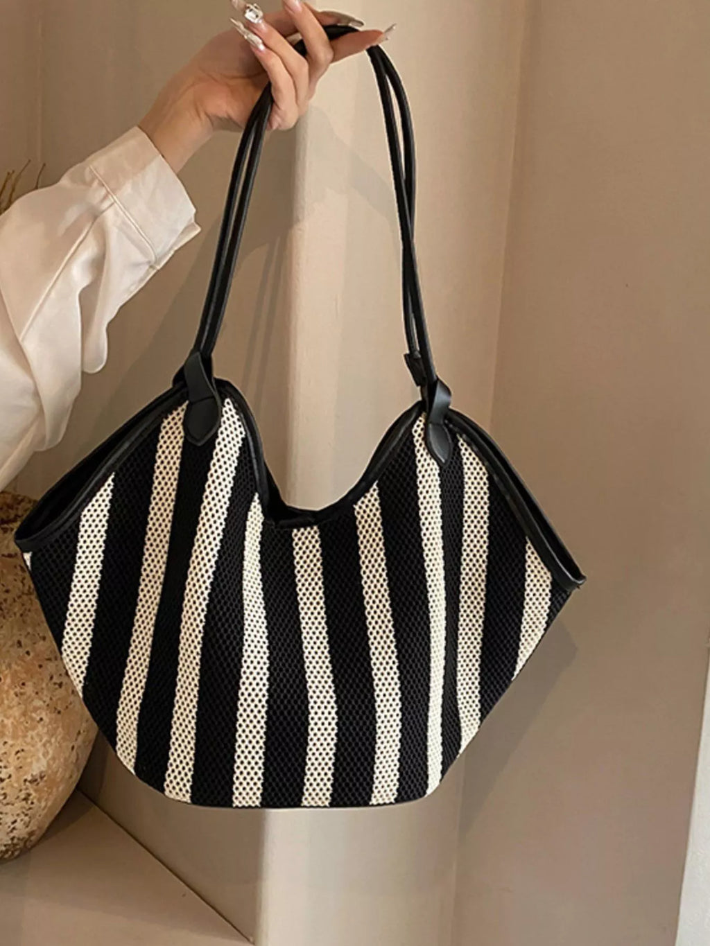 Striped Knit Shoulder Bag