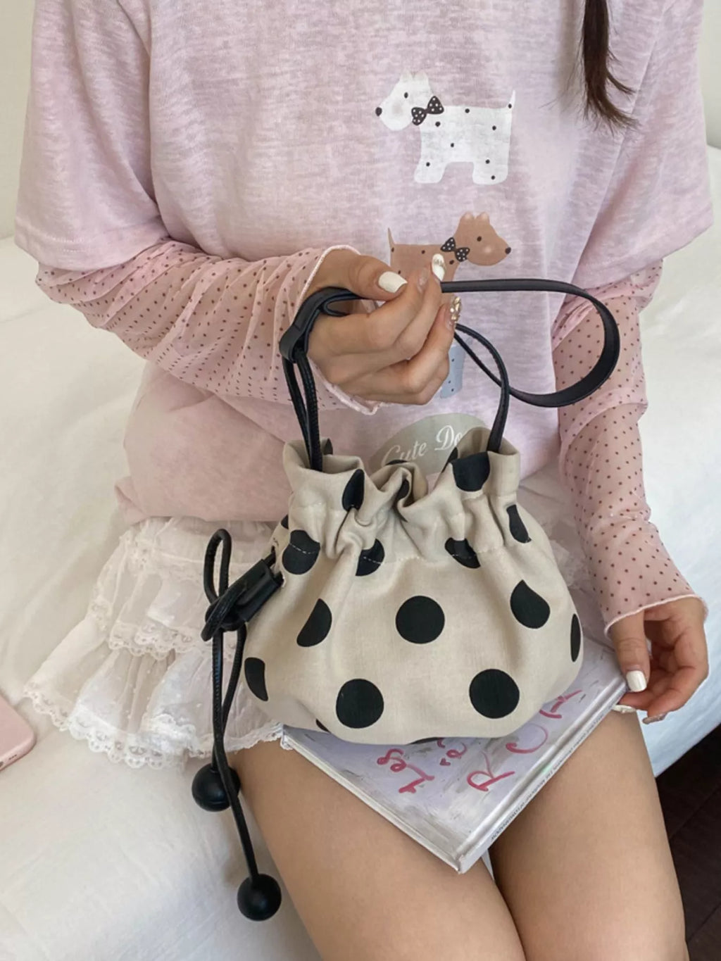 Polka Dot Drawstring Crossbody Bag