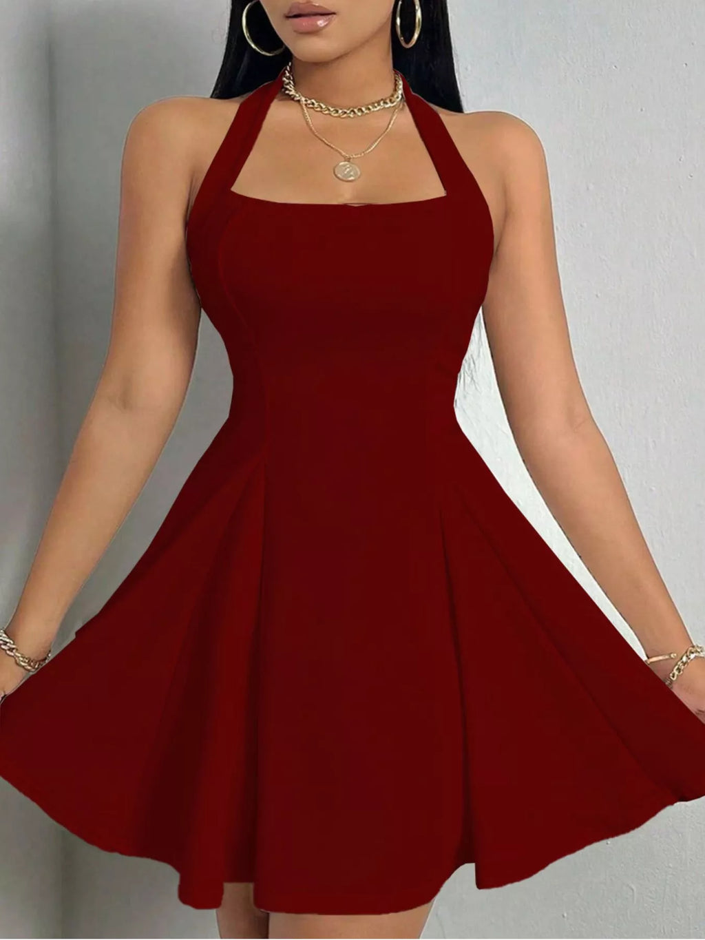 Halter Neck Sleeveless A-Line Mini Dress