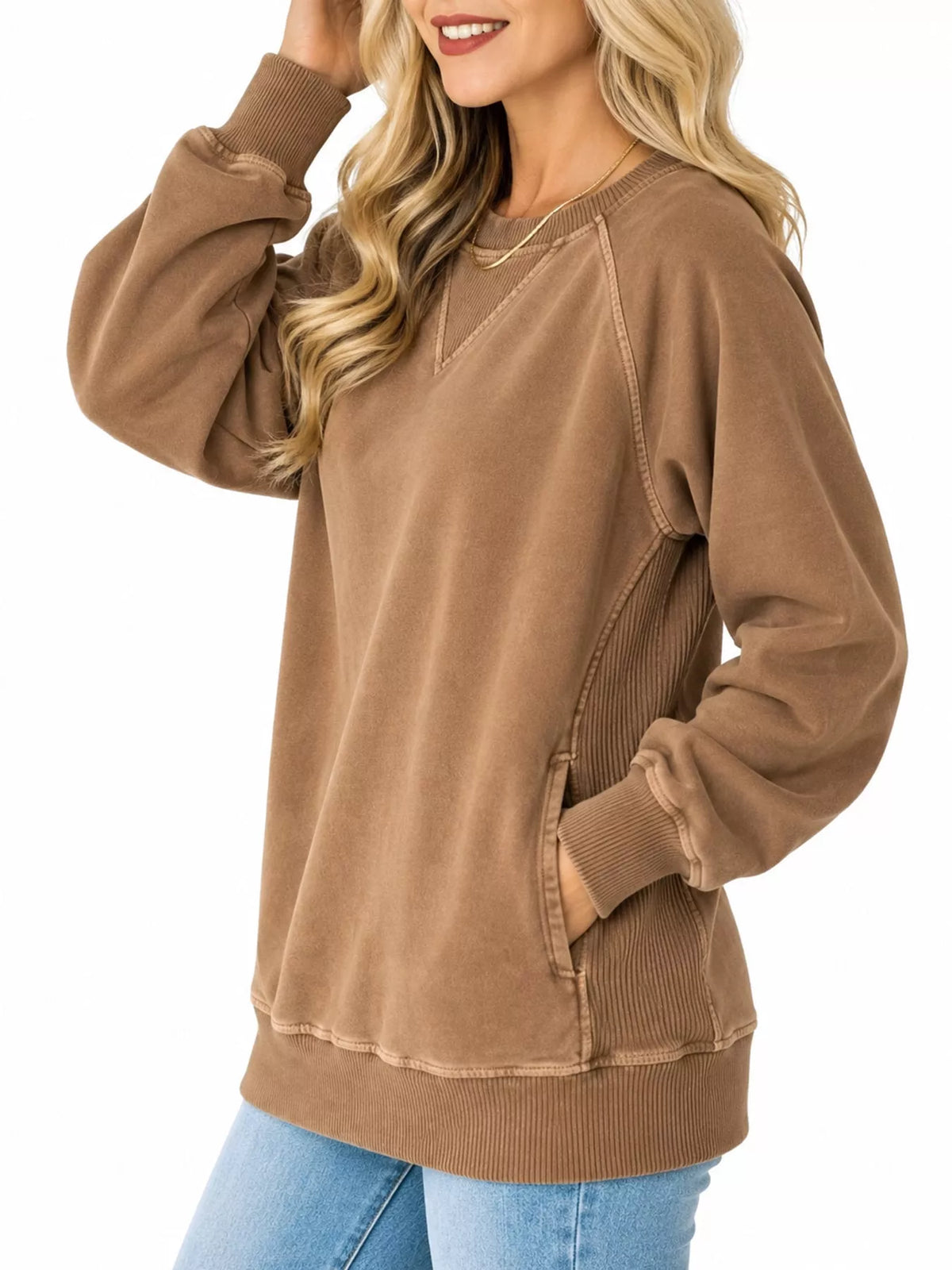 Crew Neck Raglan Sleeve Sweatshirt