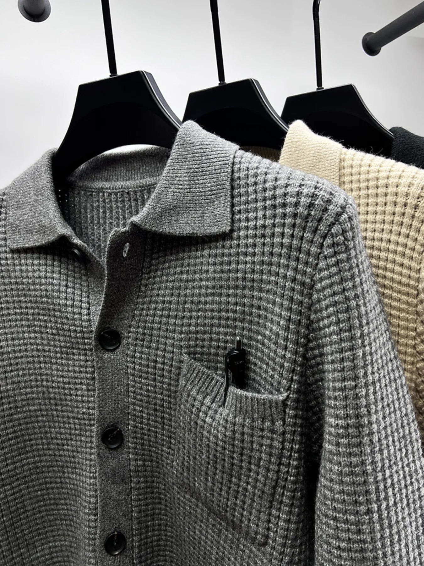 Men's Plus Size Button-Front Knit Cardigan with Collar