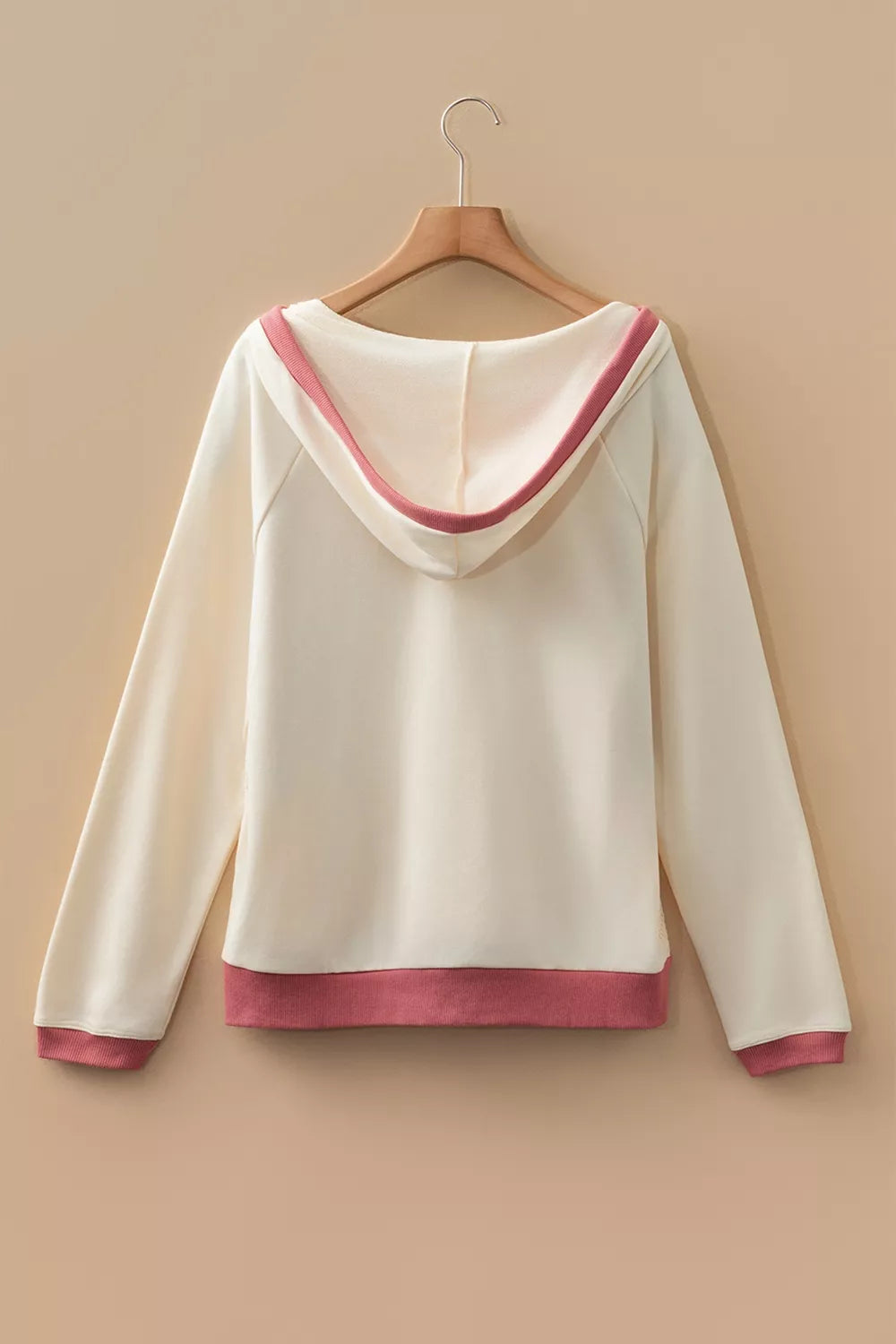 Crochet Knit Contrast Trim Hoodie