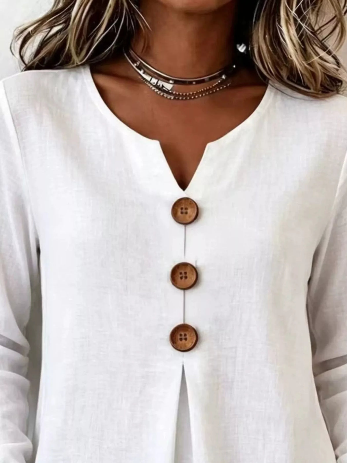 Full Size Decorative Button Long Sleeve Blouse Plus Size