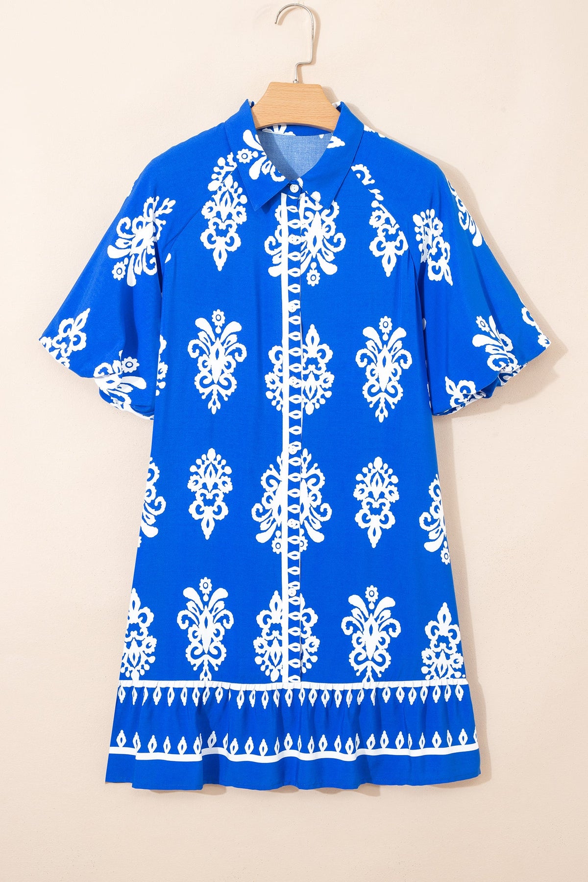 Boho Geometric Collared Button Front Mini Dress