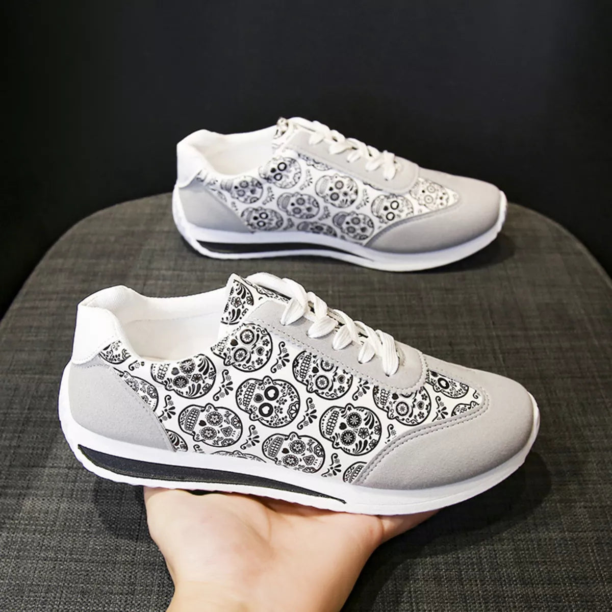 Skull Print Lace-Up Sneakers