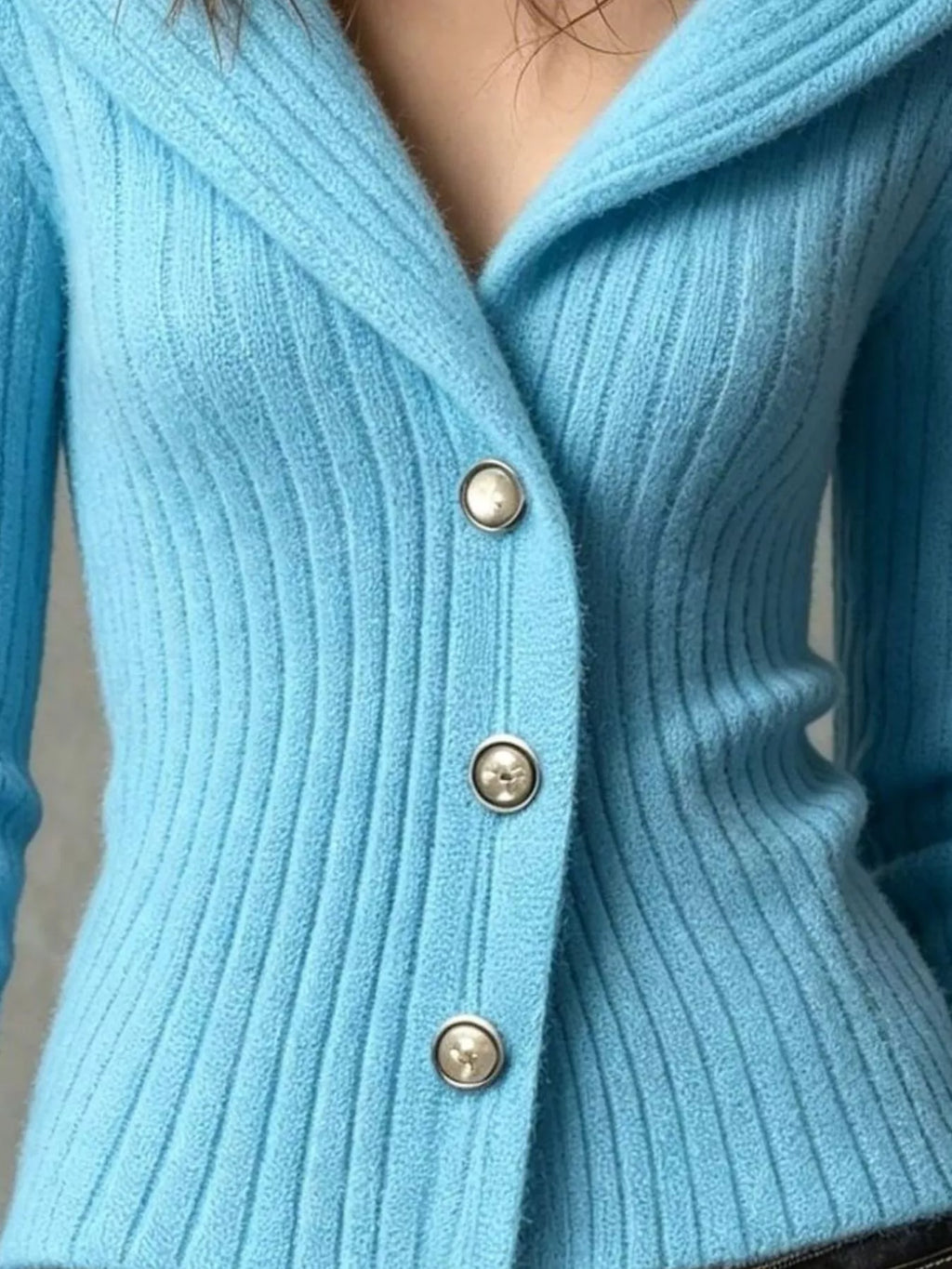 Full Size Ribbed Knit Button-Down Front Cardigan Plus Size
