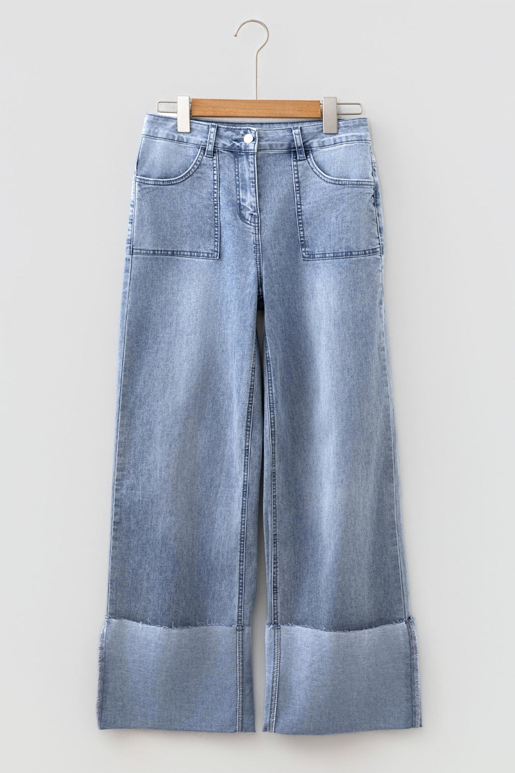Beau Blue Turn-up Cuffs Womens Loose Jeans