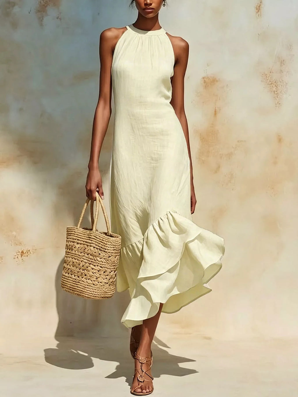 Full Size Ruffle Hem Sleeveless Midi Dress Plus Size