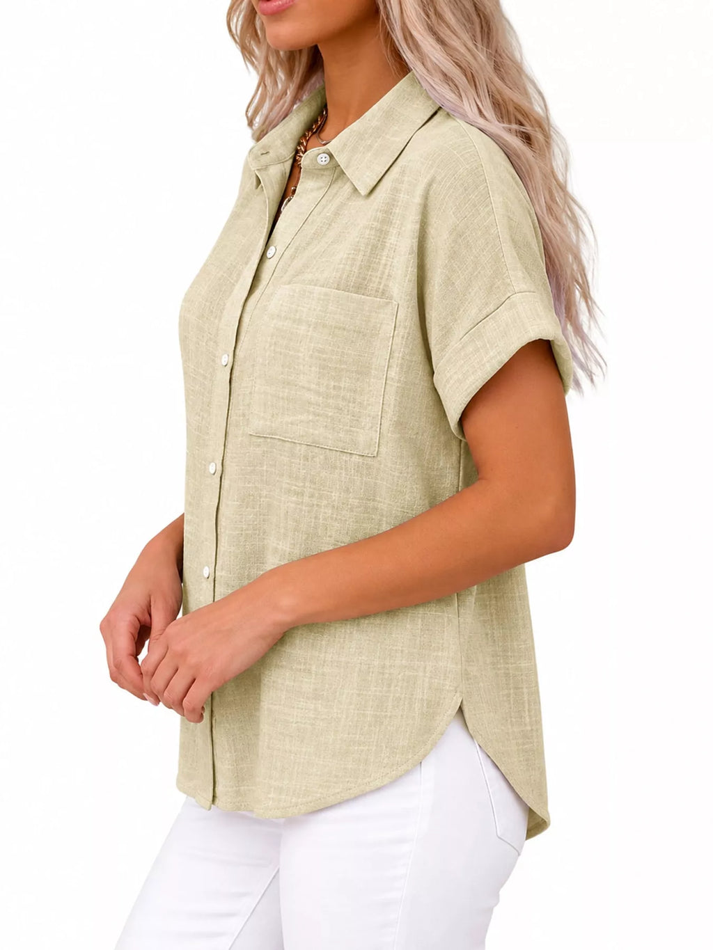 Full Size Button Up Short Sleeve Shirt Plus Size