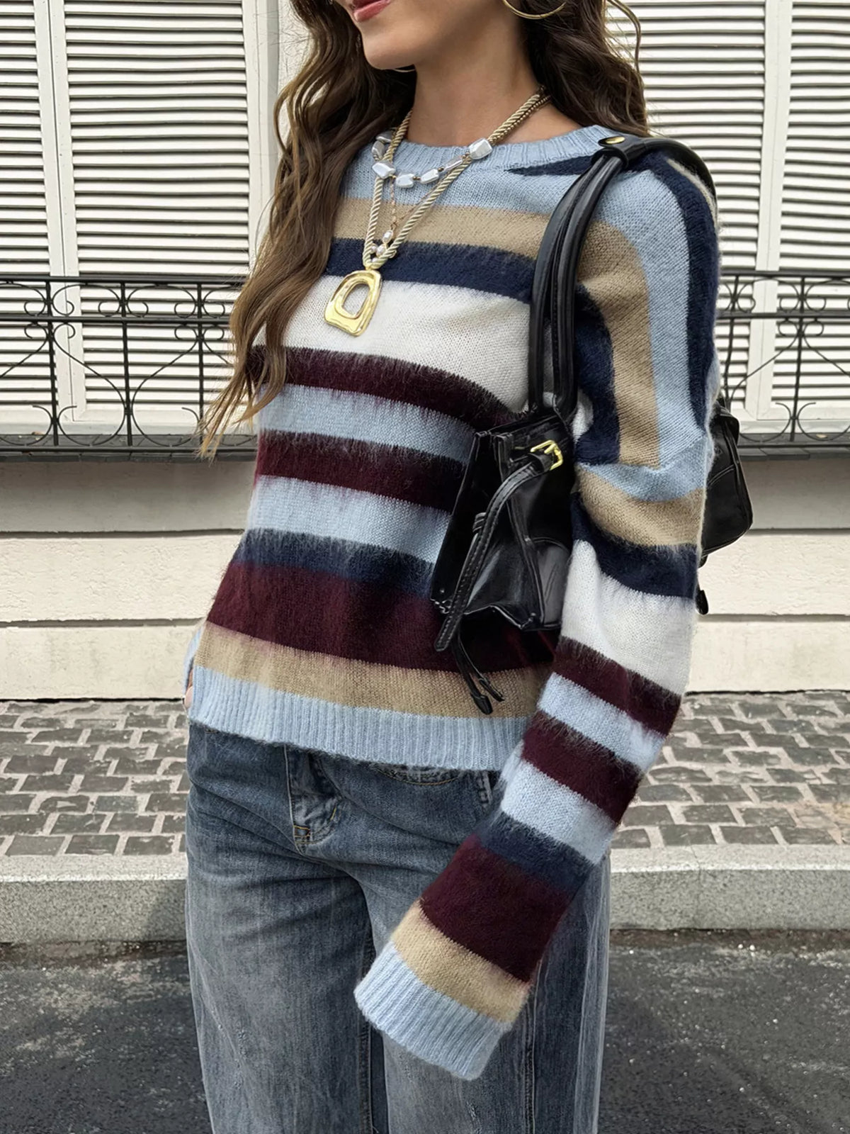 Multi-Color Striped Fuzzy Sweater
