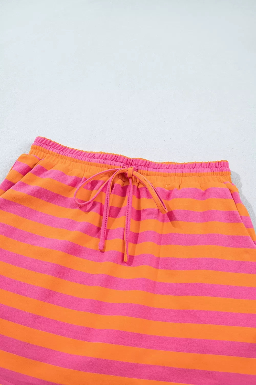Stripe Color Block Patchwork Mock Neck Pullover Drawstring Mini Skort Set