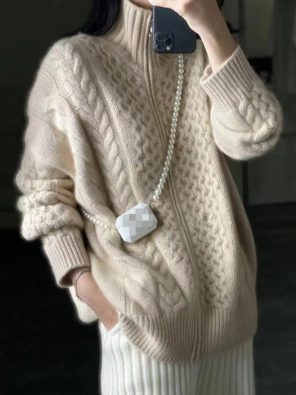 Full Size Cable-Knit Zip-Up Cardigan Plus Size