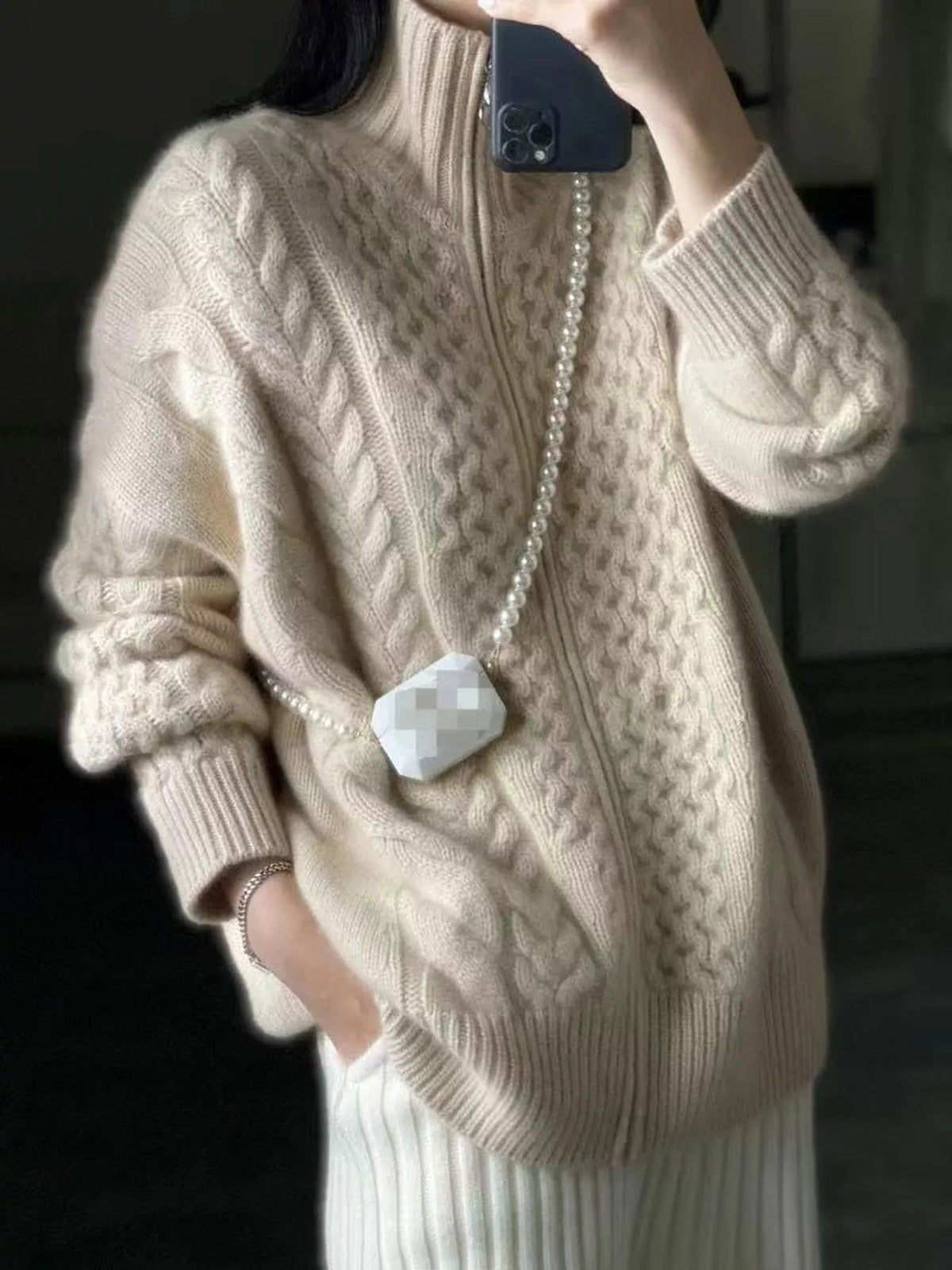 Full Size Cable-Knit Zip-Up Cardigan Plus Size