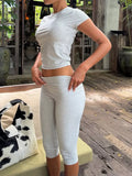 Slim-Fit Short Sleeve Crop Top and Capris Two-Piece Set