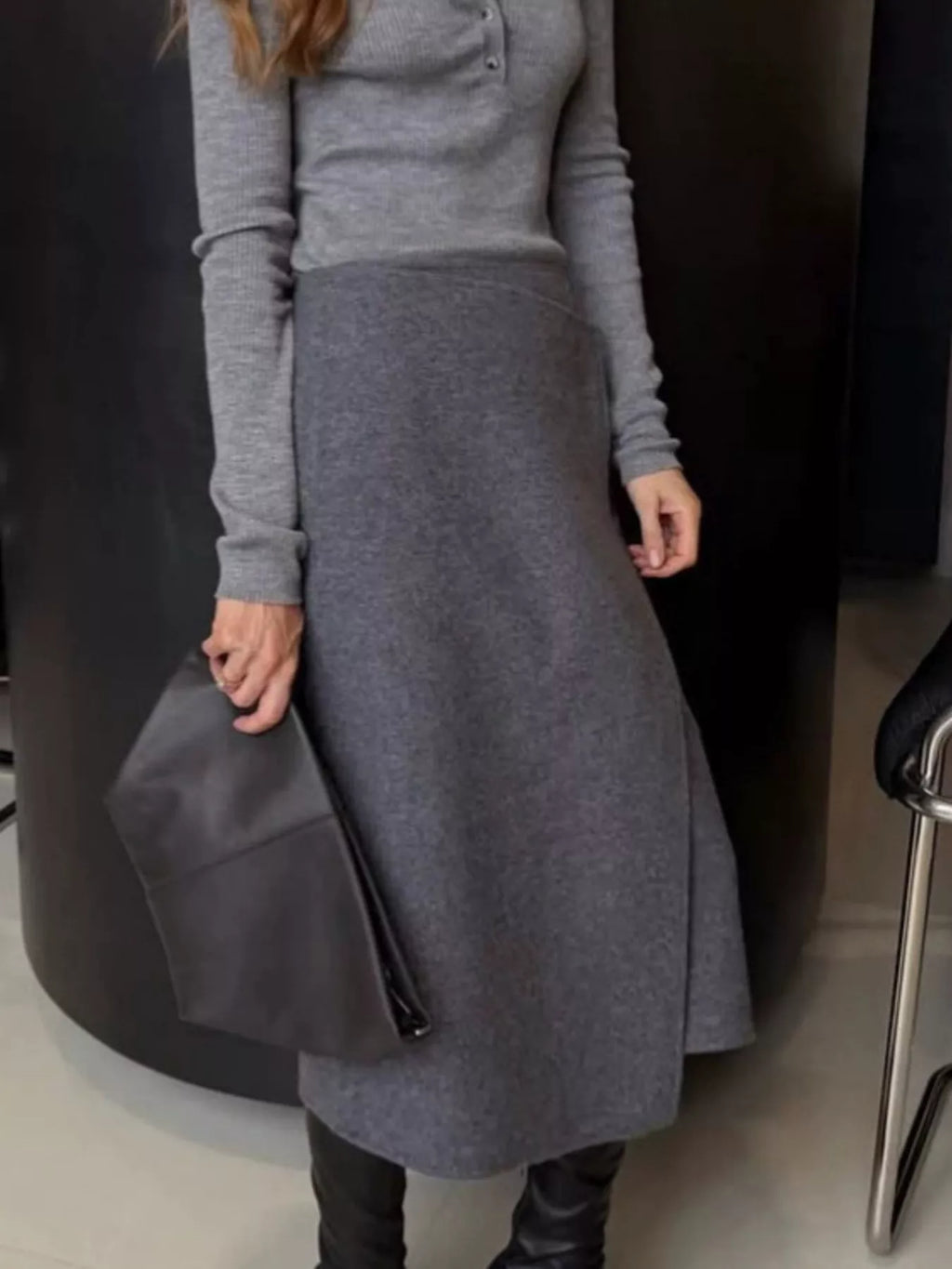 High-Waisted Wrap Midi Skirt