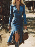 Leopard Trim Long Sleeve Dress