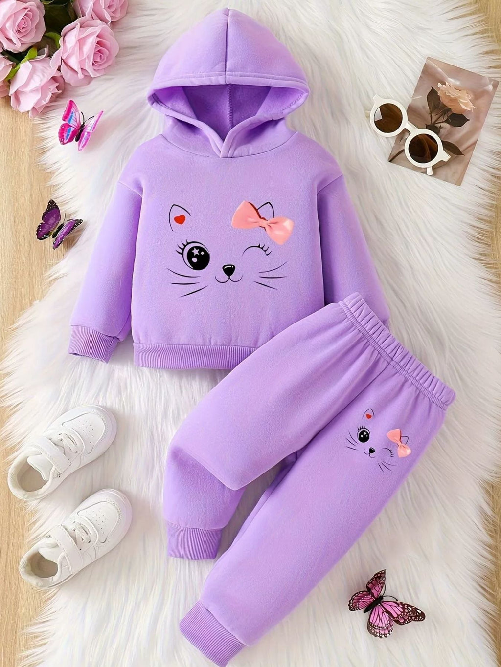Children's Cat Long Sleeve Hoodie & Pants Set