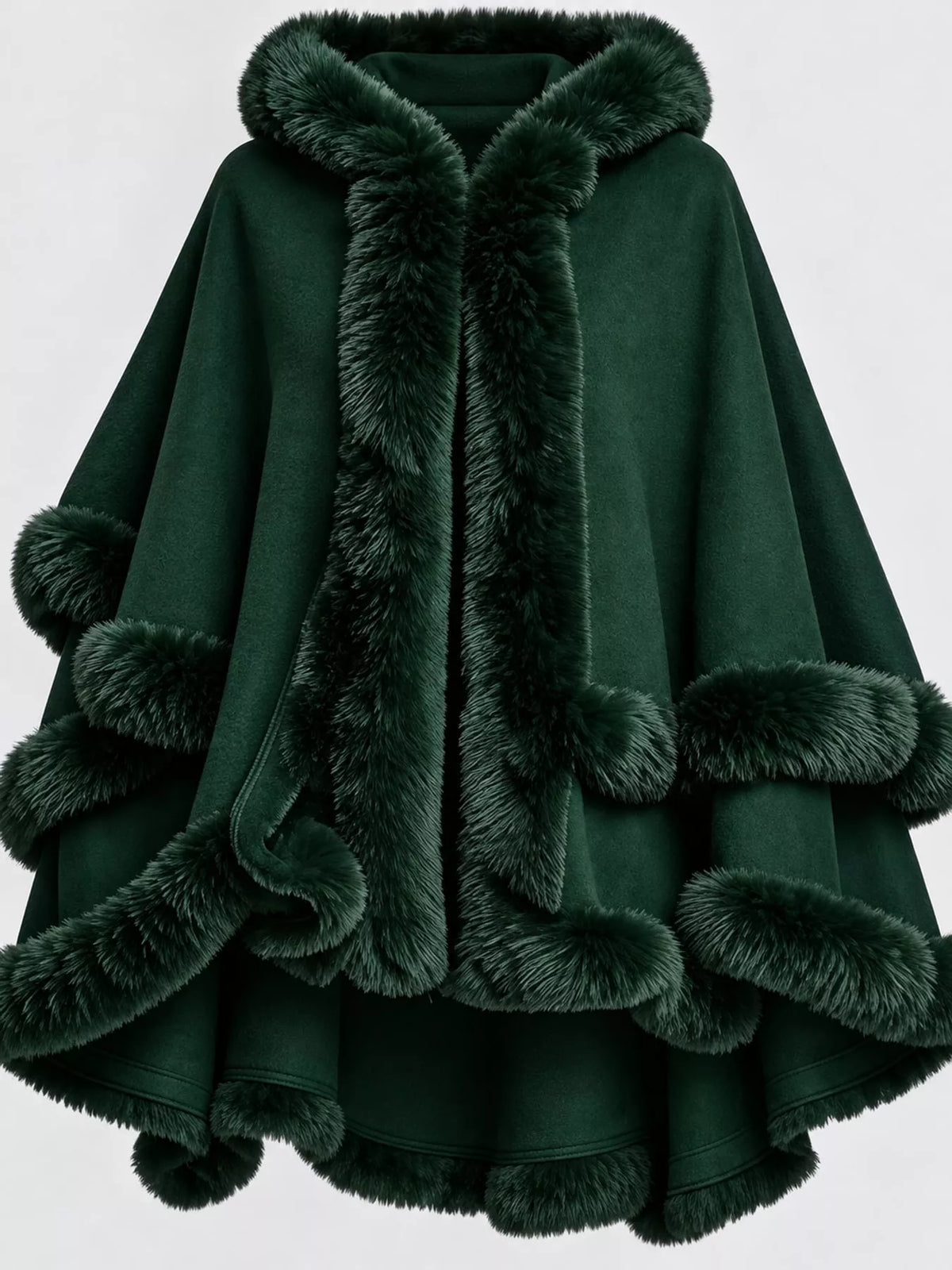 Faux Fur Trimmed Hooded Cape