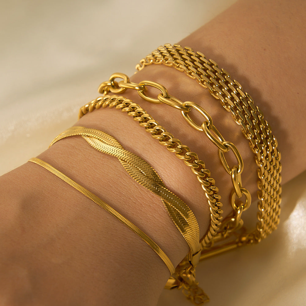 18k Gold Plated 304 Stainless Steel Bracelet Diy Jewelry Accessories Chain Accessories Cuban Chain Twist Chain Bracelet Wholesale