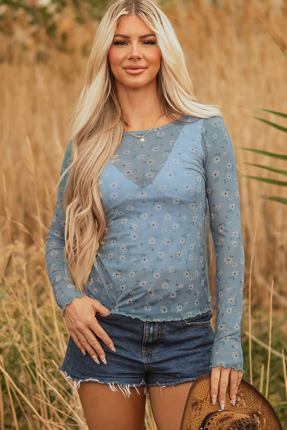 Floral Mesh Long Sleeve Top