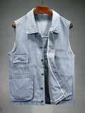 Men's Plus Size Vintage Washed Denim Vest