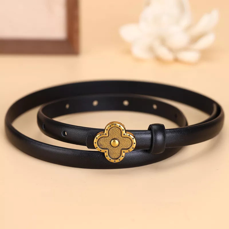 Clover Buckle Leather Belt