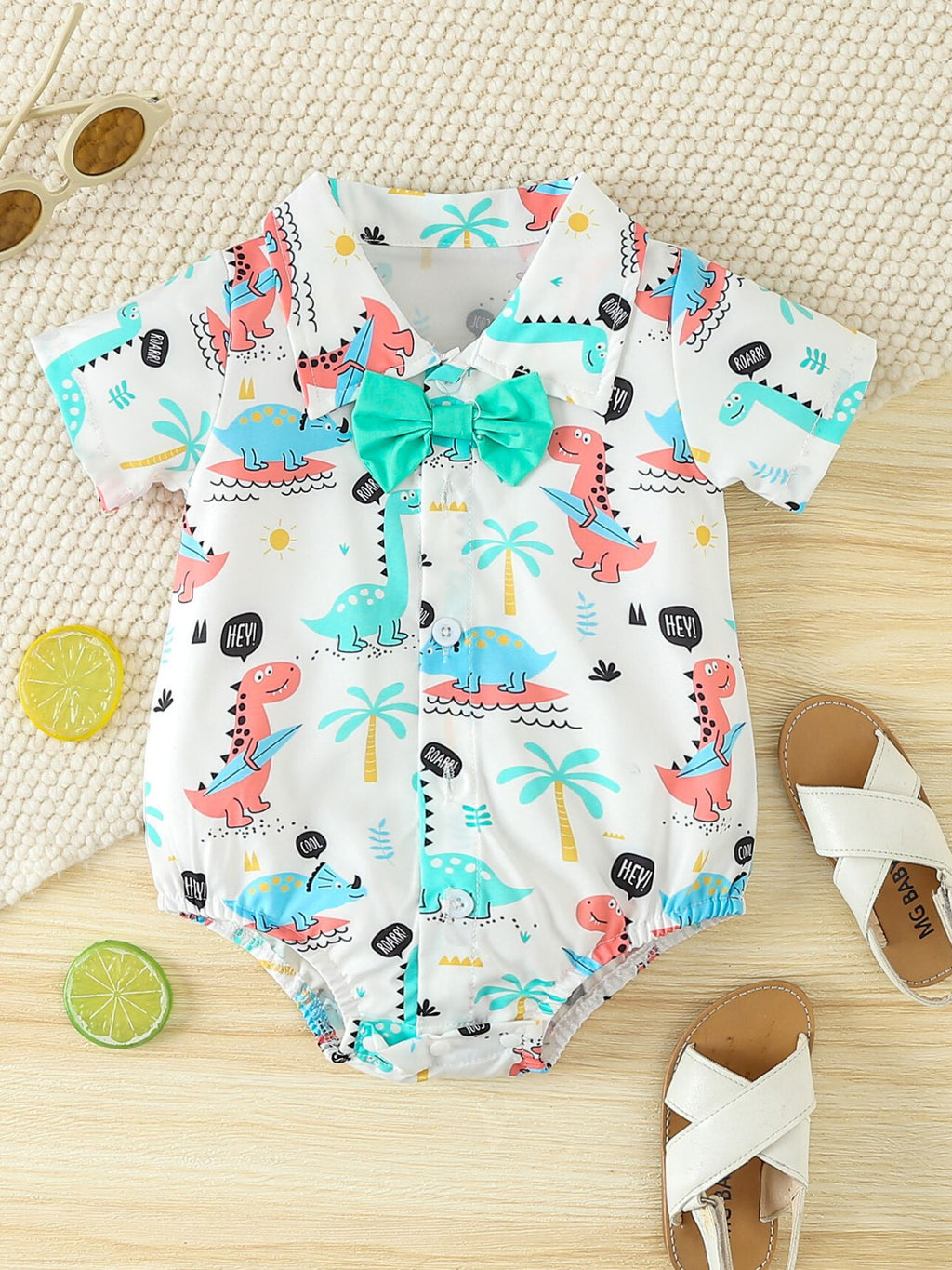 Children's Dinosaur Print Bodysuit & Suspender Shorts Set