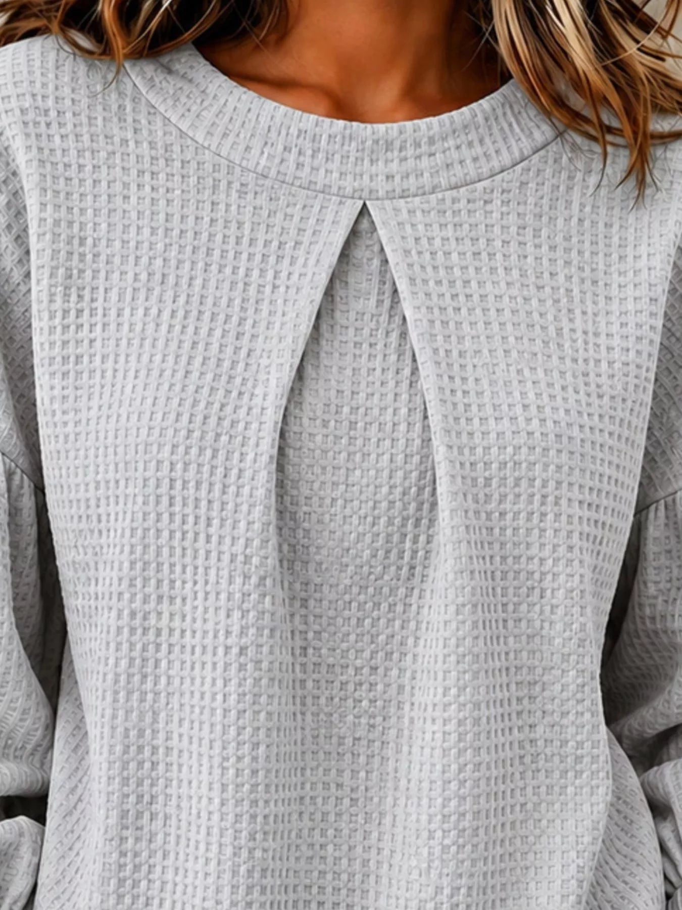 Waffle Knit Round Neck Top