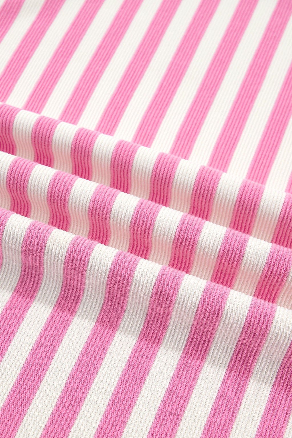 Pink Striped Long Sleeve Crew Neck Drawstring Waist Shorts Set