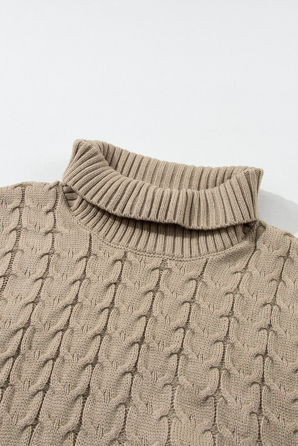 Cable Knit Turtleneck Batwing Short Sleeve Sweater