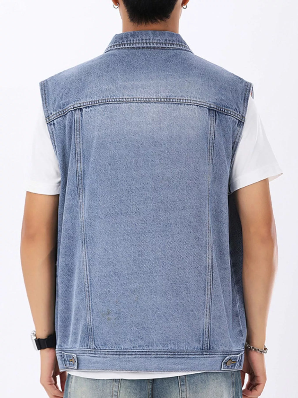 Men's Plus Size Vintage Washed Sleeveless Denim Vest