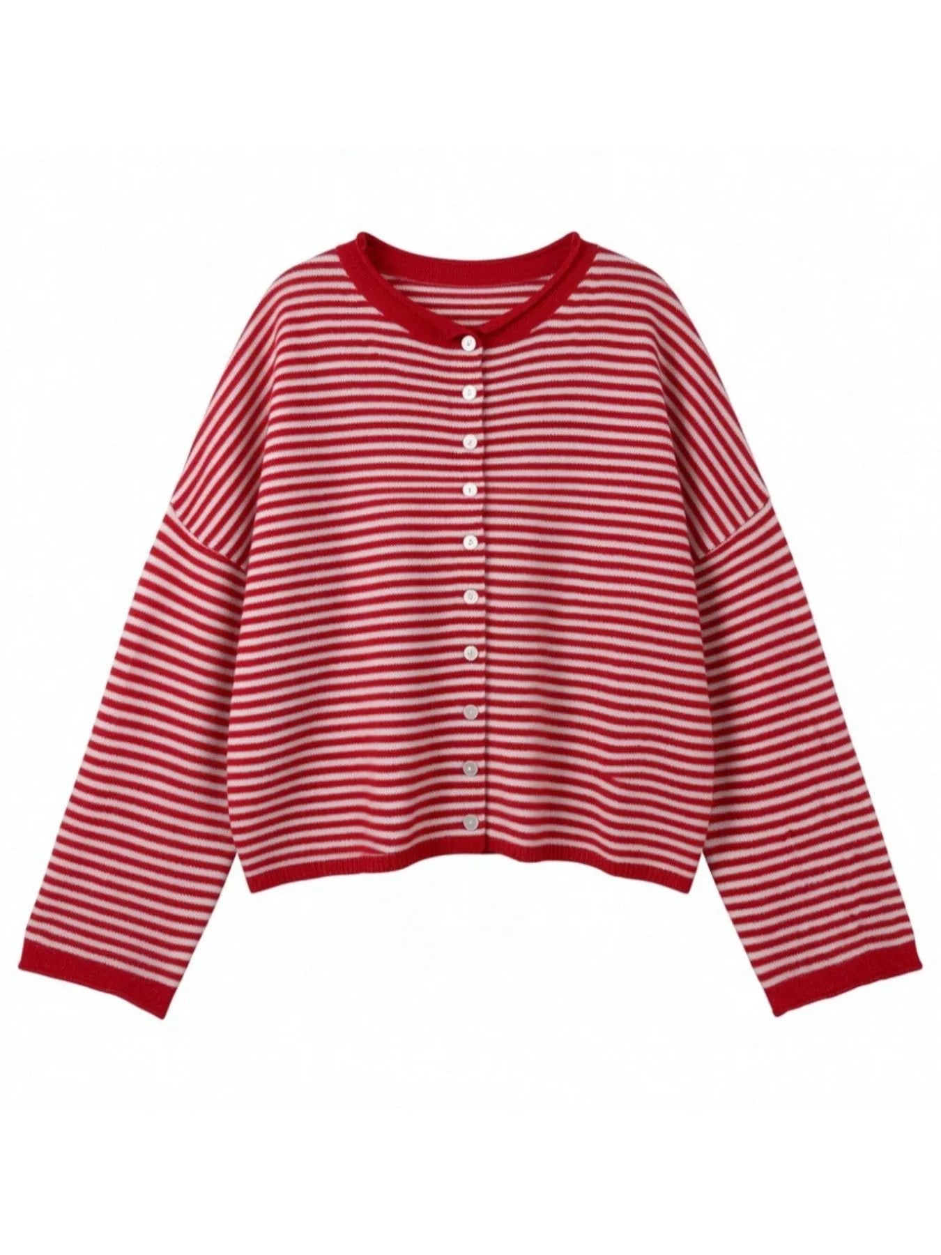 Button-Down Striped Knit Cardigan
