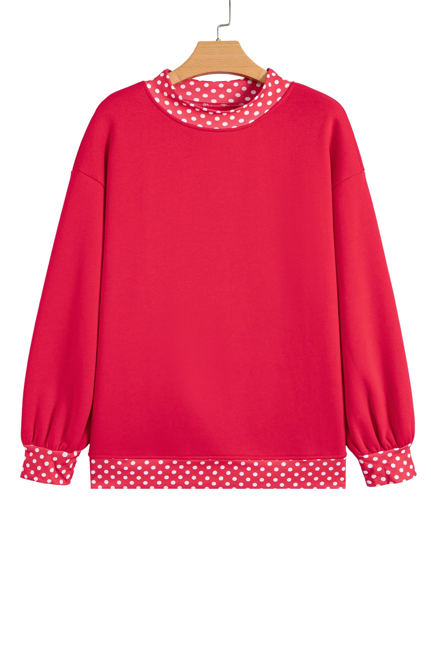 Brown Colorblock Polka Dot Contrast Trim Oversized Sweatshirt