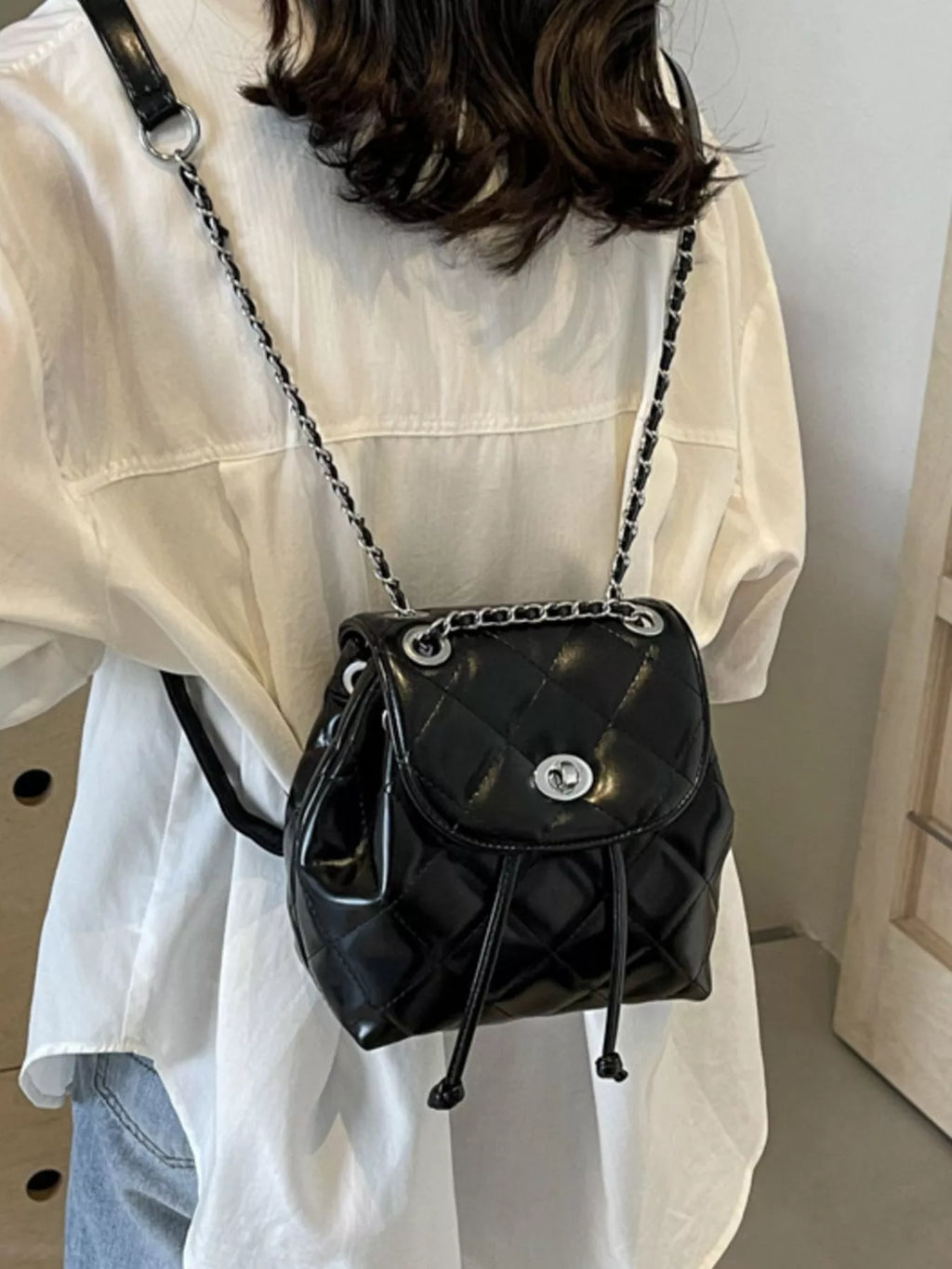 Quilted Chain Backpack Bag