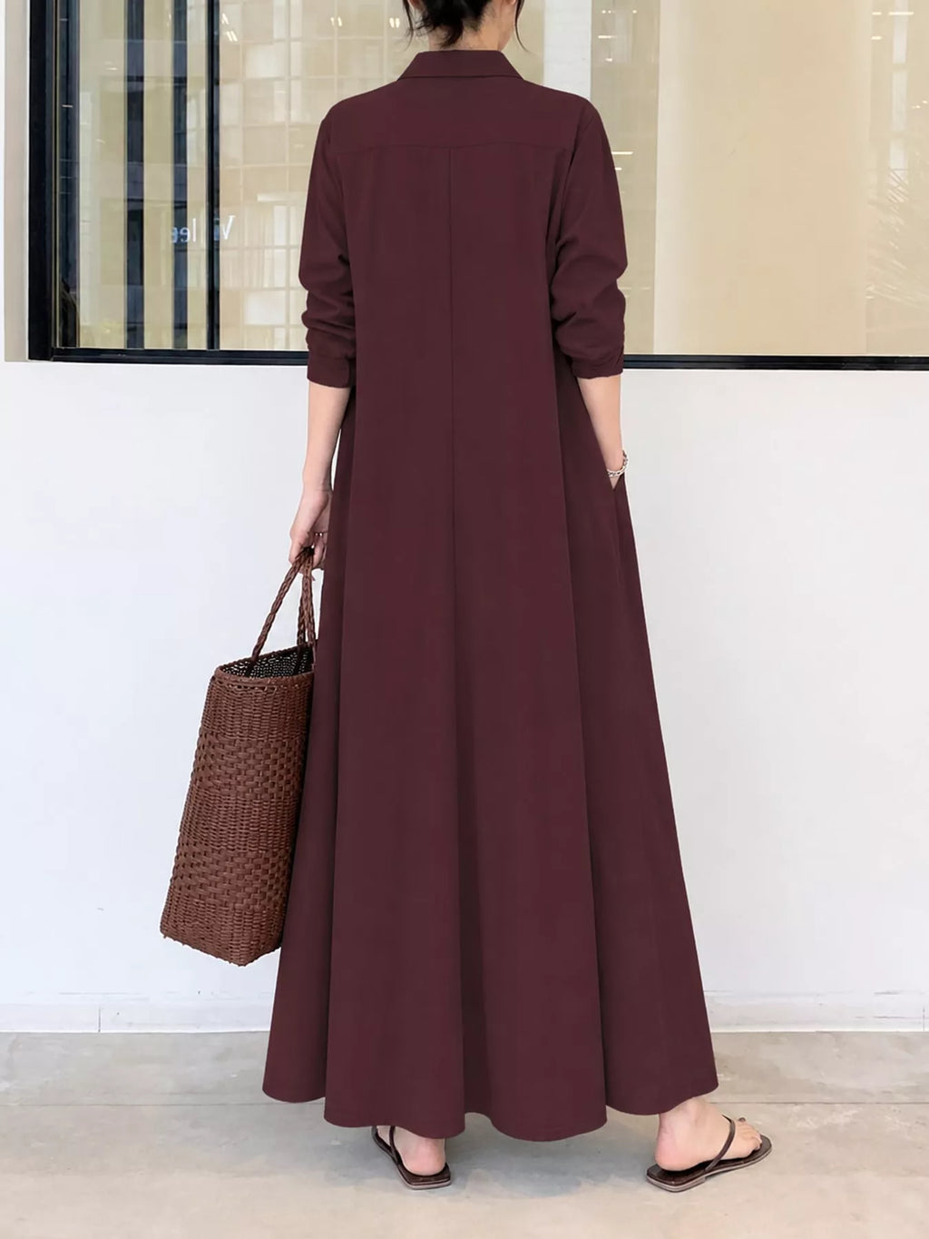 Full Size Button Front Long Sleeve Maxi Shirt Dress Plus Size