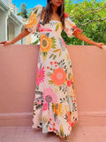 Full Size Floral Print Puff Sleeve Maxi Dress Plus Size