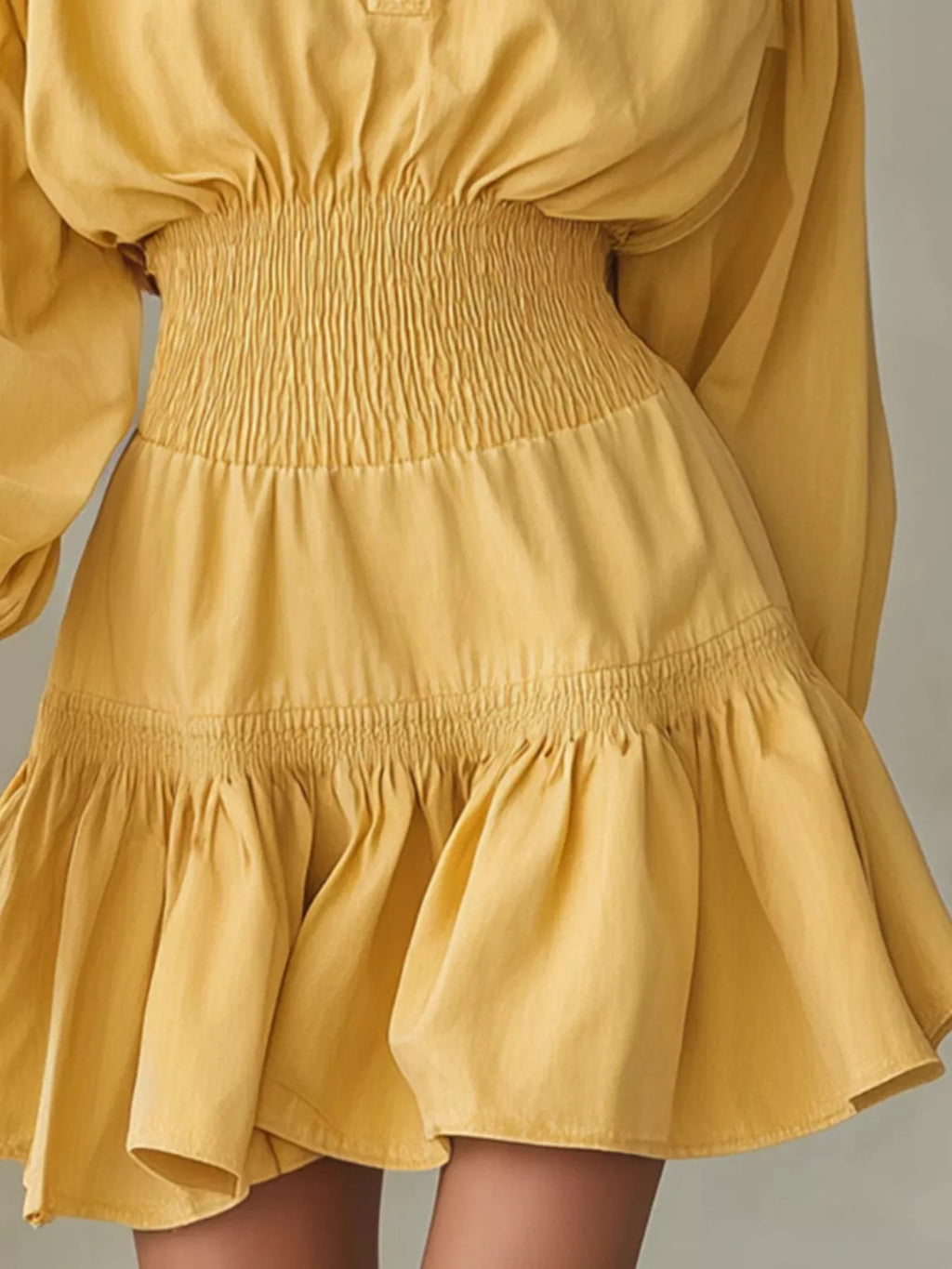 Quarter-Zip Smocked Waist Mini Dress