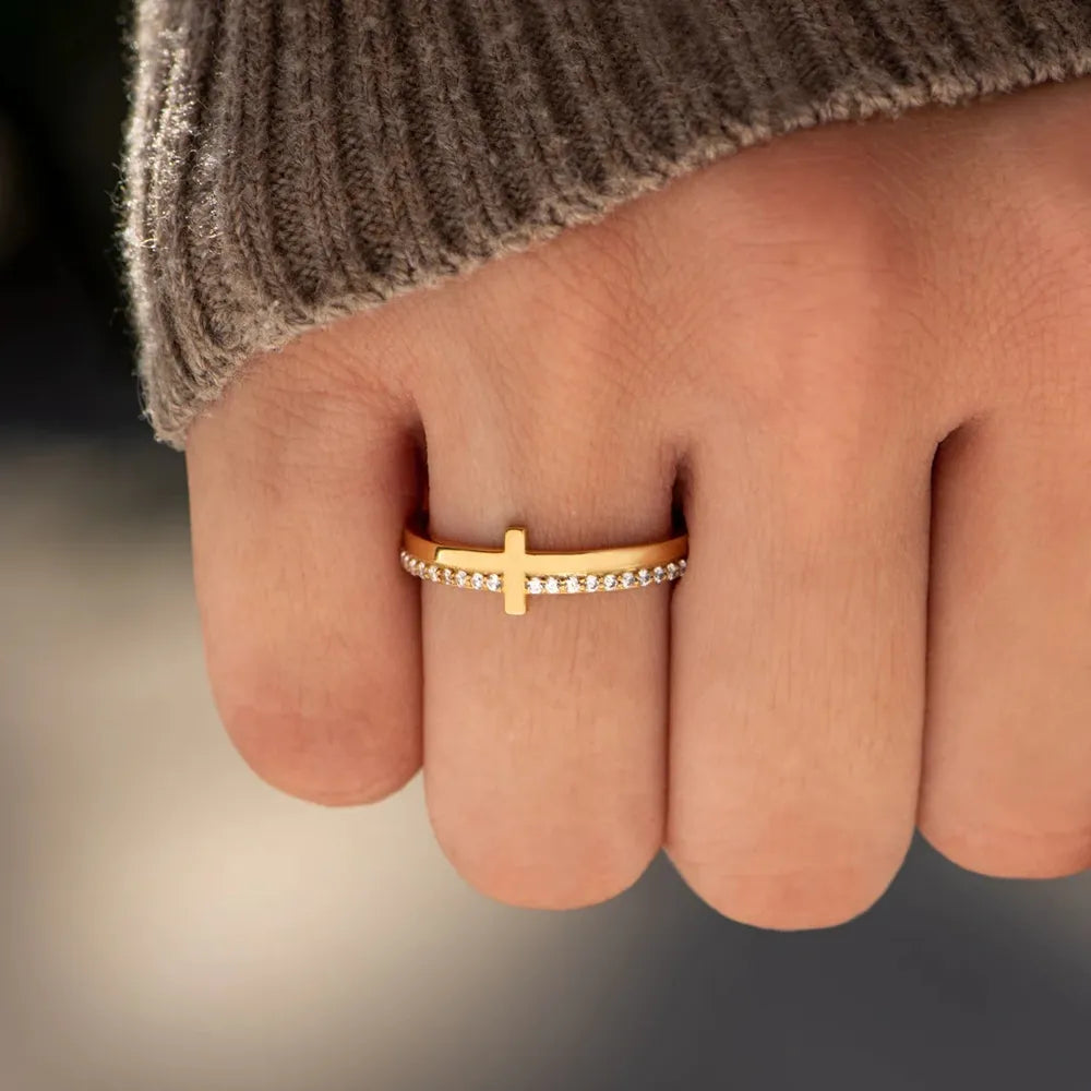 925 Sterling Silver Dainty Cross Ring