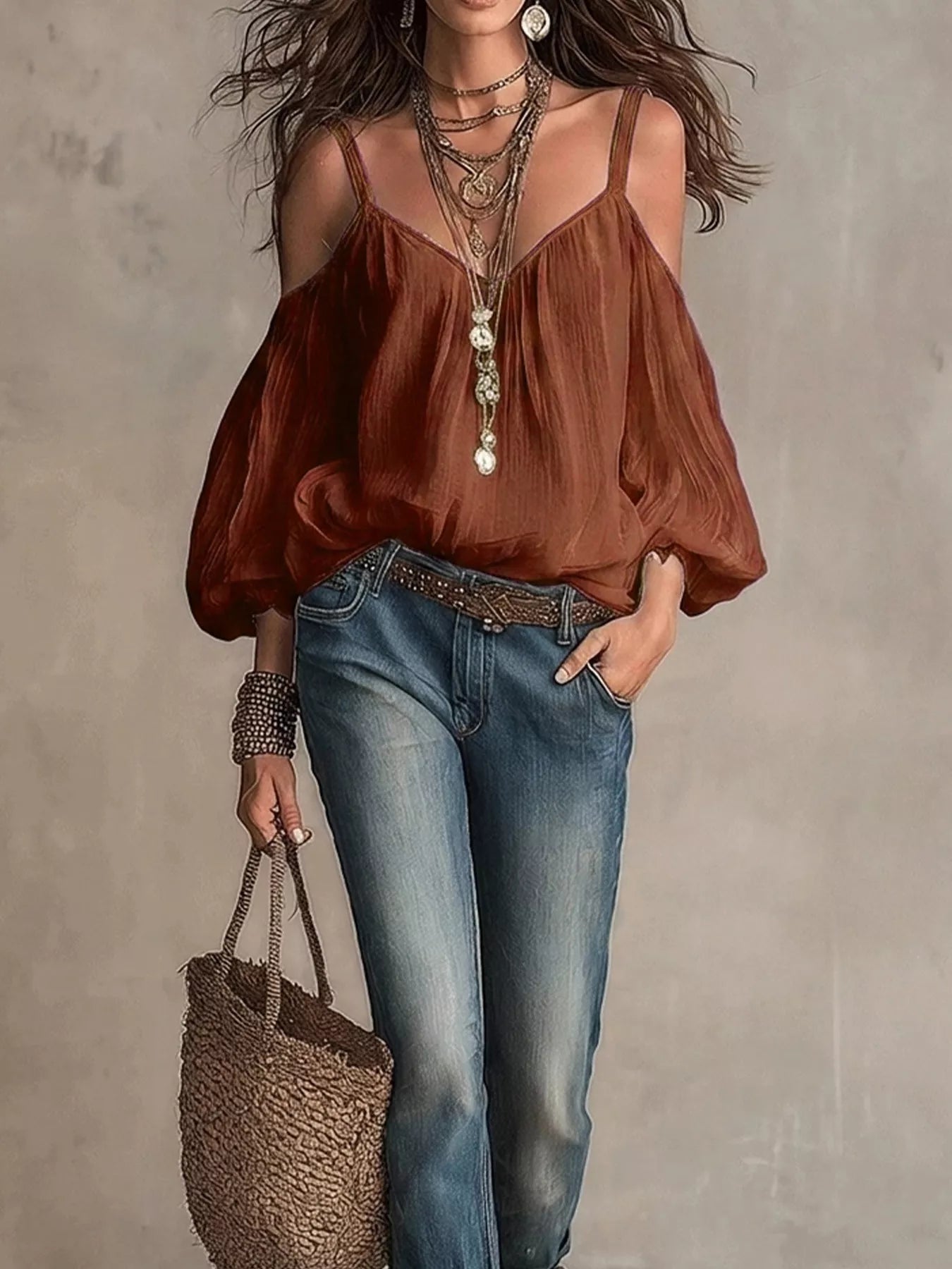 Cold Shoulder Balloon Sleeve Blouse