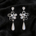 Women French Retro Exaggerated Cubic Zirconia Tassel Pearl Dangle Stud Earrings,Vintage Style Versatile Fashion Statement Jewelry For Party Occasion