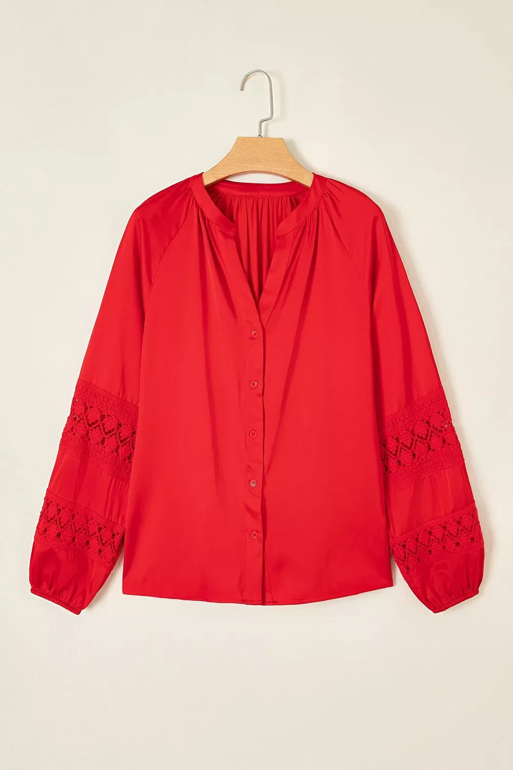 Christmas Patchwork Lace Long Sleeve V Neck Button Front Shirt