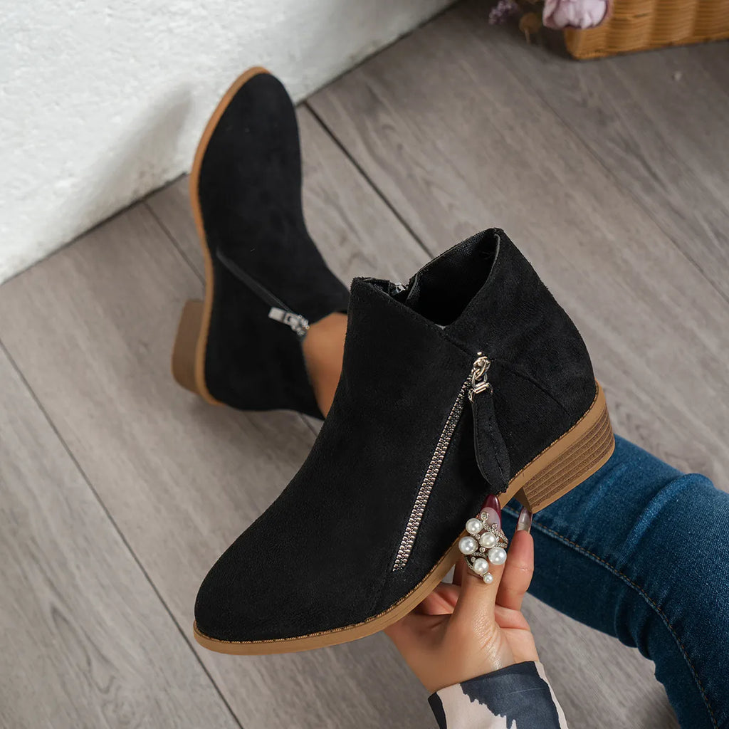 Side Zip Ankle Boots with Block Heel