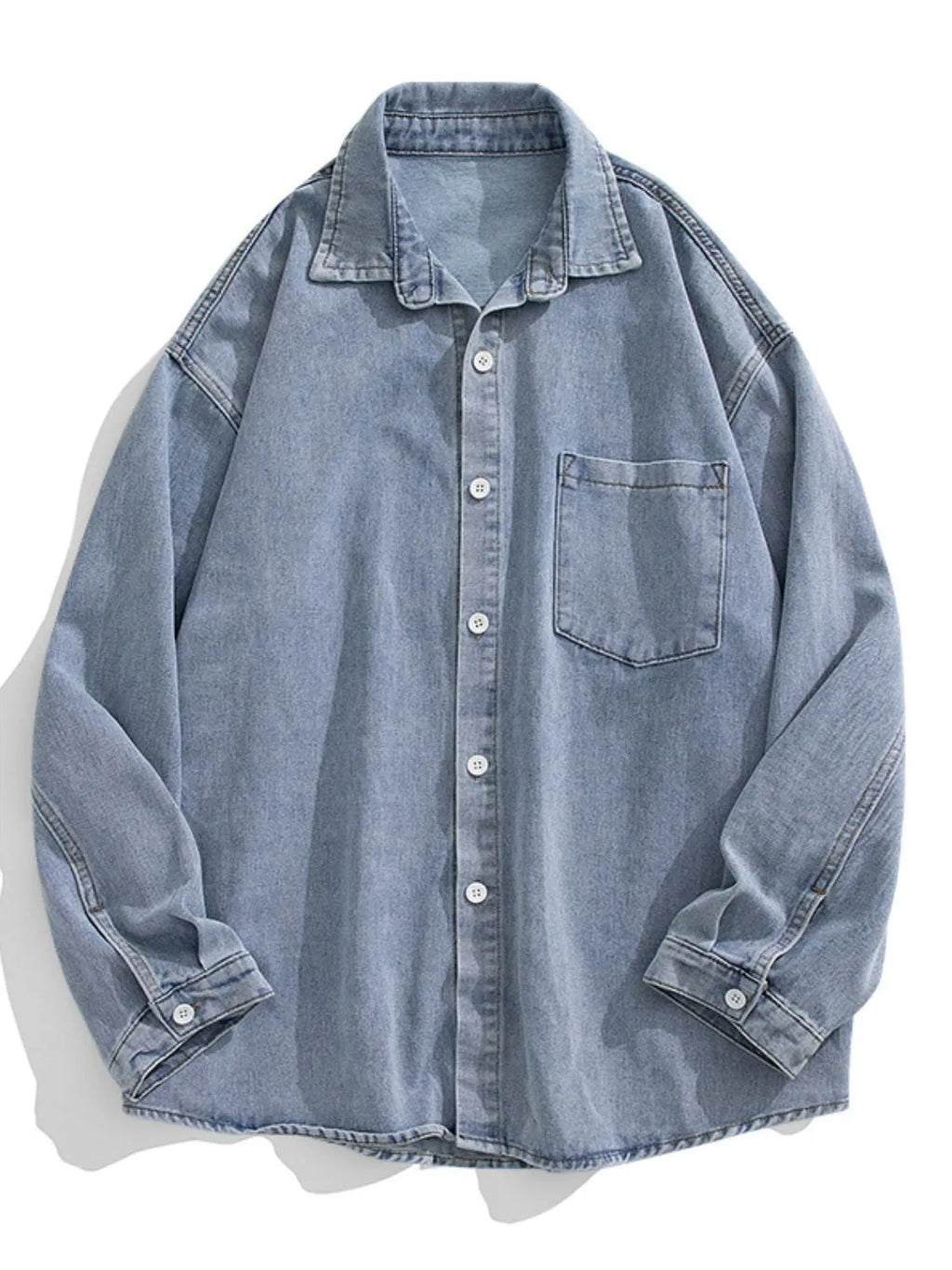 Men's Plus Size Collared Neck Long Sleeve Denim Shirt