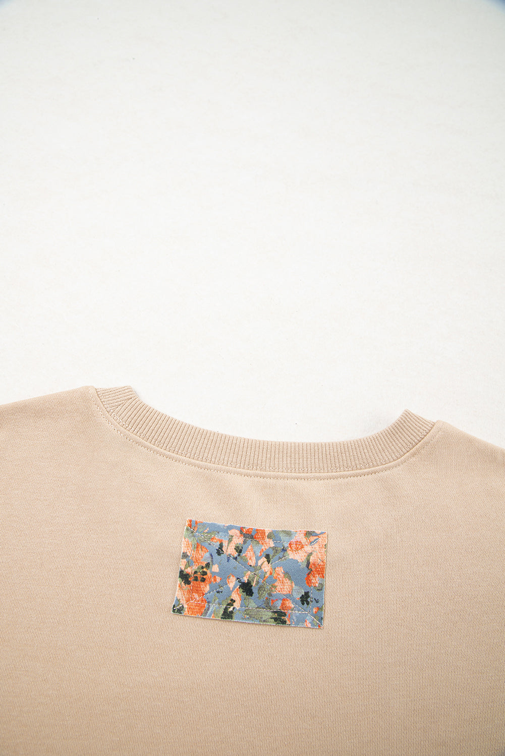 Smoke Gray Plaid Colorblock Patchwork Sleeve Raw Seam Sweatshirt