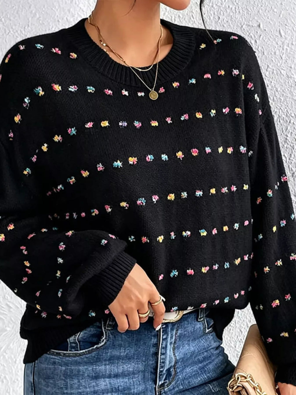 Multi-Color Confetti Dot Drop Shoulder Sweater